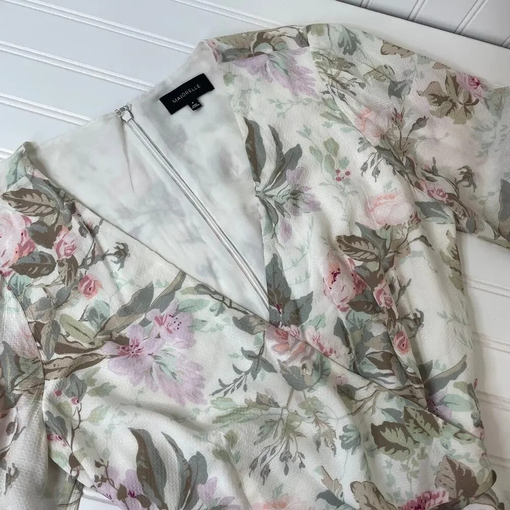 Majorelle Rosebud Floral Belted Faux Wrap Long Sleeve Romper Size M Boho Chic - Picture 9 of 11